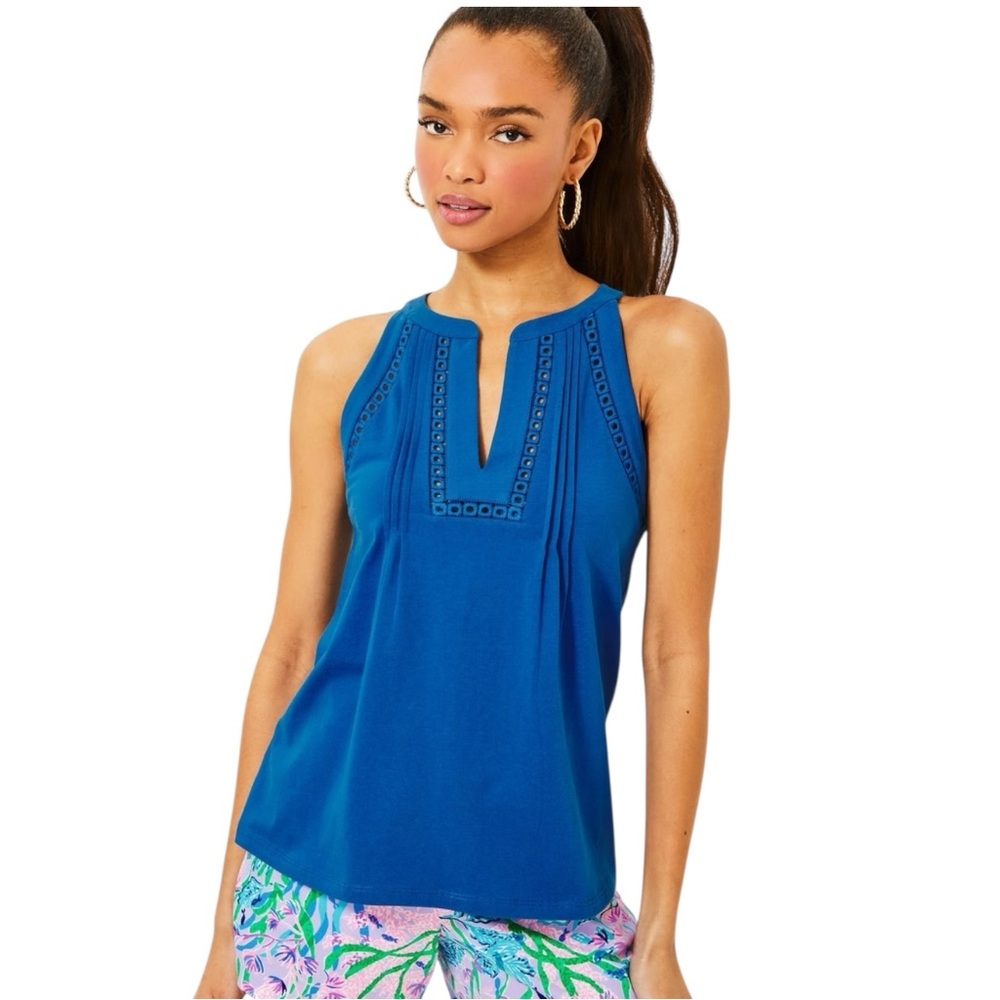 Lilly Pulitzer Cobalt Blue Sleeveless Eyelet Trim Tank